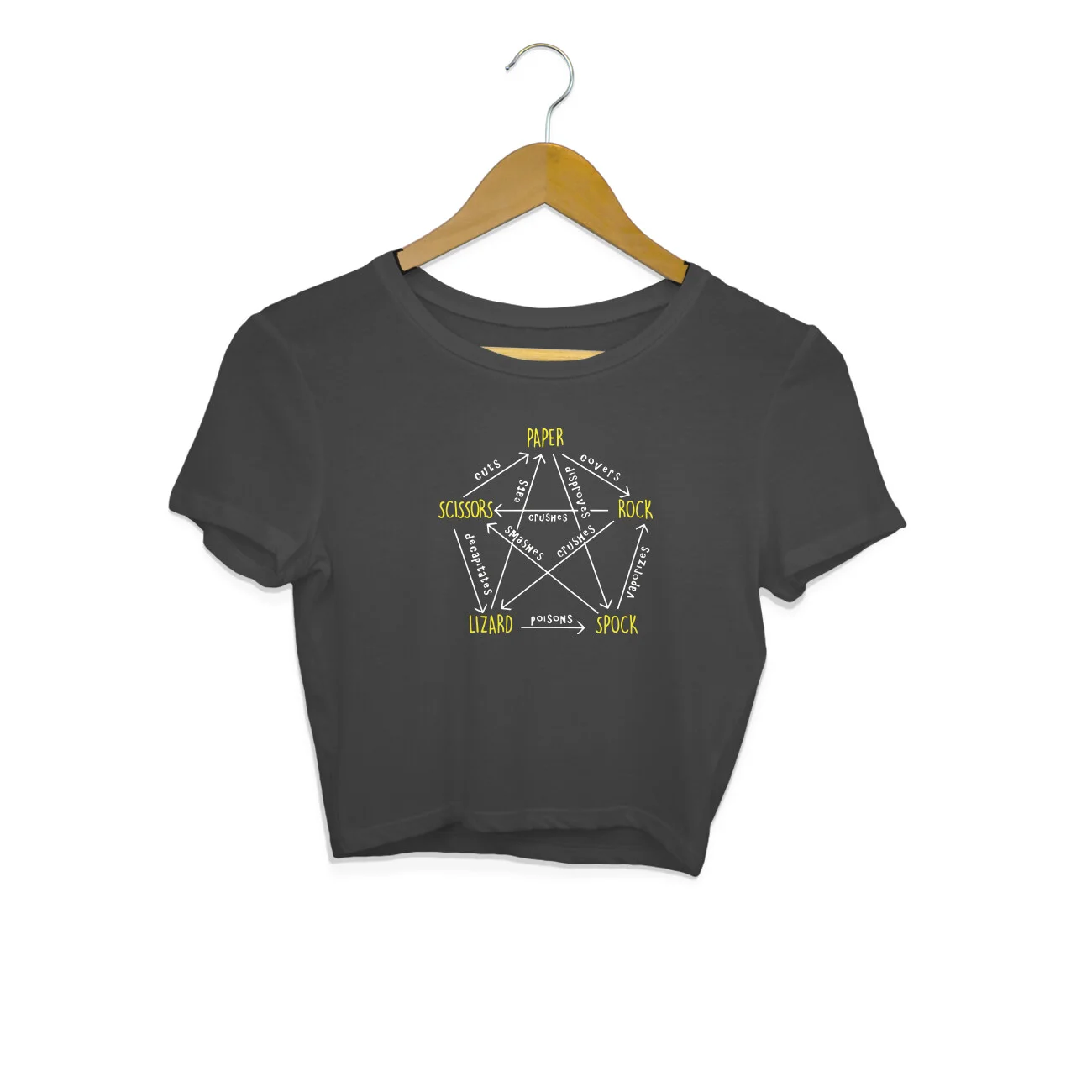 front-627a73a978b9e-Black_S_Women_Crop_Top.jpg The Big Bang Theory Crop Top | Rock. Paper, Scissor Lizard Spock - Image 1