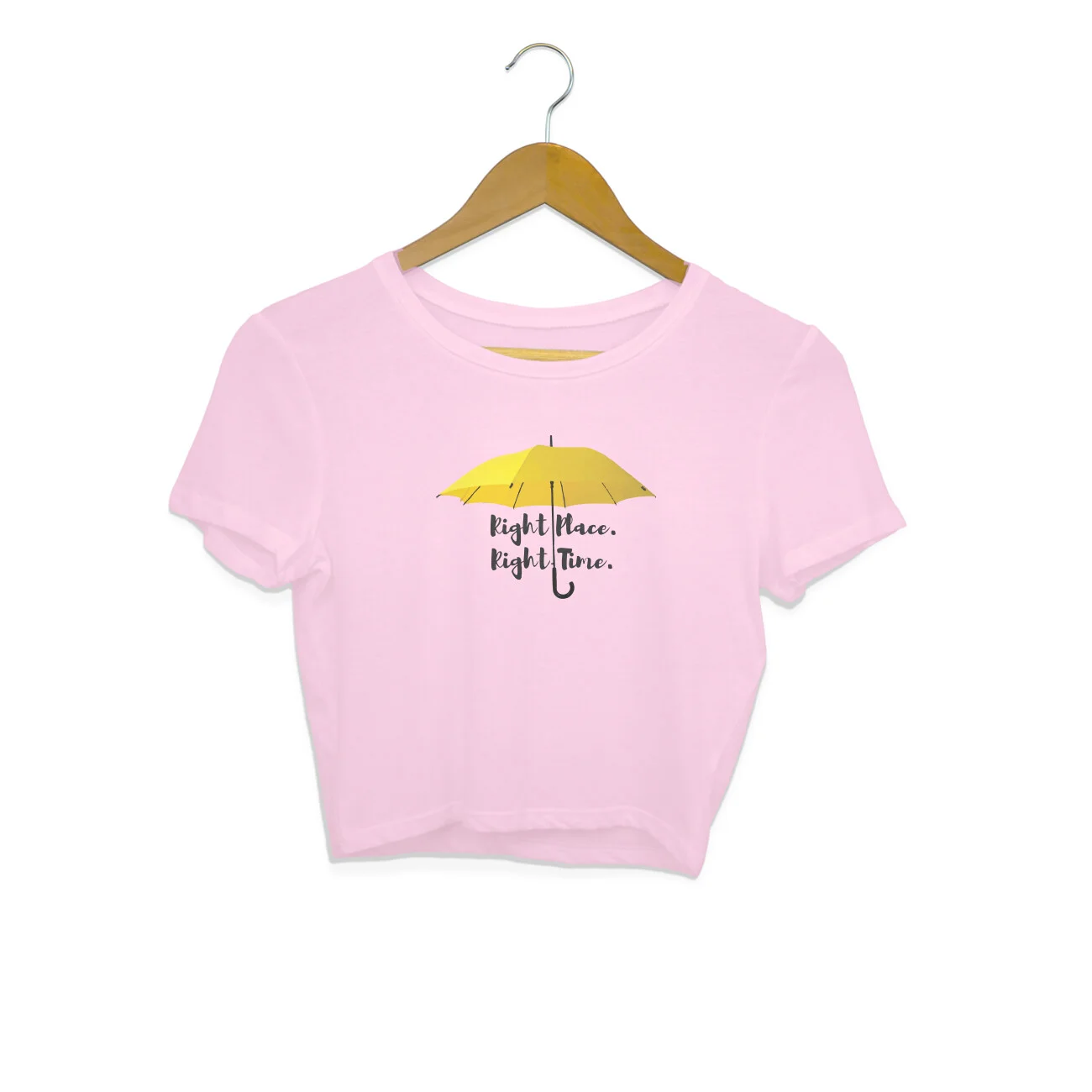 front-627cf9f5006b2-Light_Pink_M_Women_Crop_Top.jpg How I Met Your Mother Crop Top | Right Place Right Time - Image 1