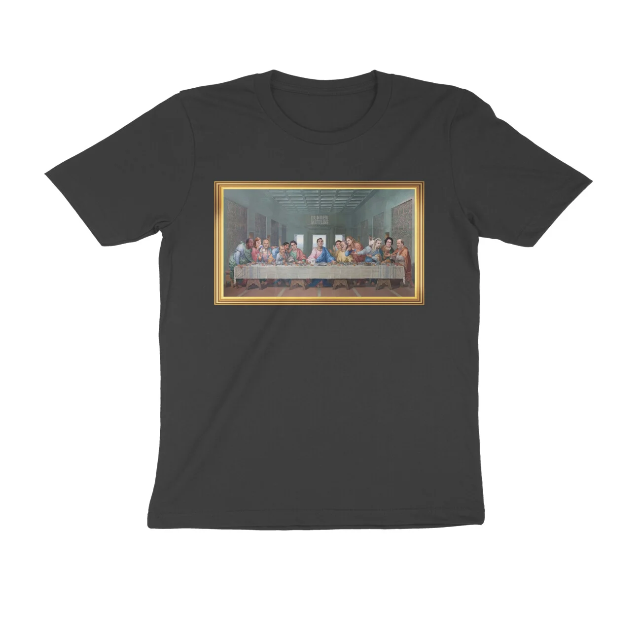 front-631bdb9442145-Black_S_Men_Round.jpg The Office T Shirt | The Last Supper Framed - Image 1