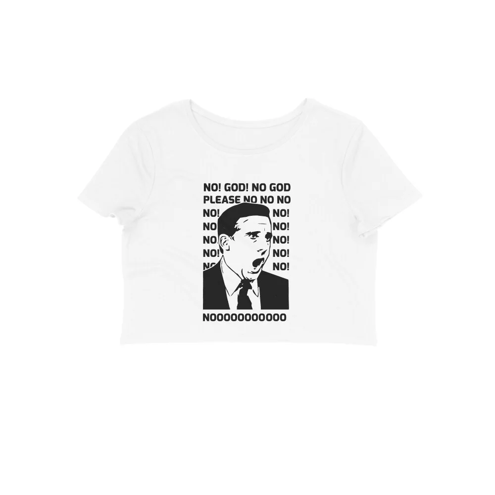 front-6365fd8f411ea-White_S_Women_Crop_Top.jpg The Office Crop Top | No God Please No - Image 1