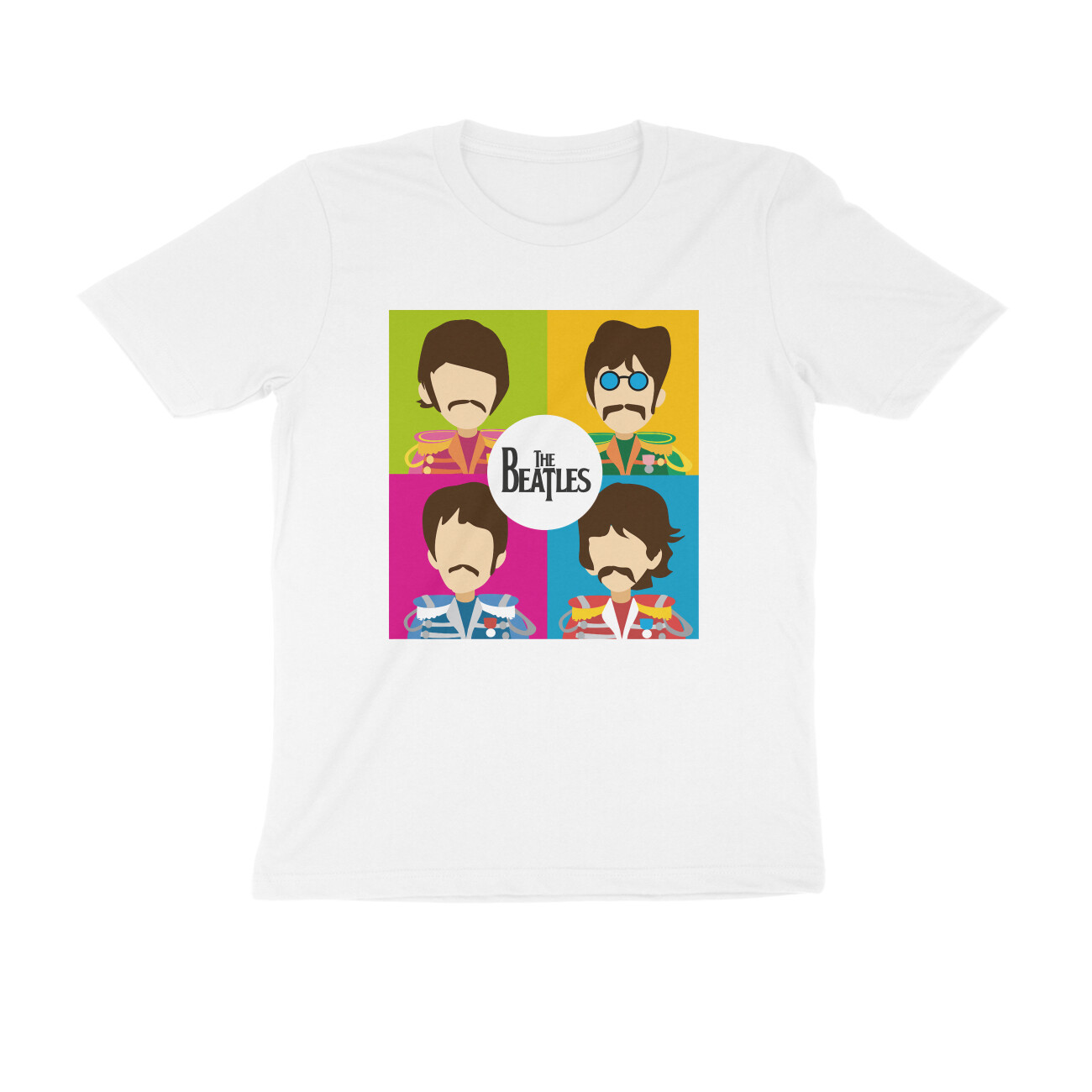 front-65fb74c0bf02d-White_S_Men_Round.jpg the beatles t shirt | colorful caricature