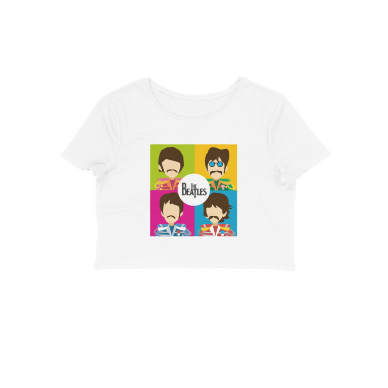 the beatles crop top | colorful caricature