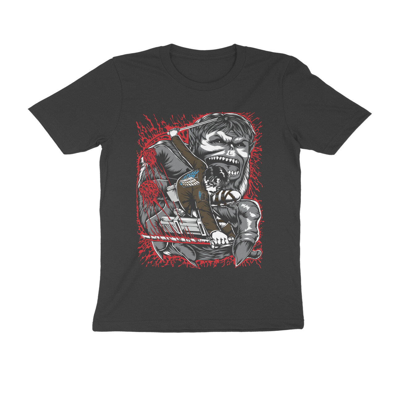 front-66168abd622d7-Black_S_Men_Round.jpg attack on titans t shirt | titan vs levi