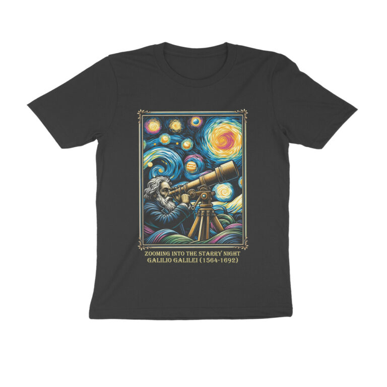 art x science t shirt | galileo in starry night