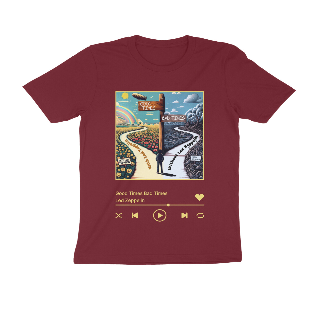 front-66571520d10d5-Maroon_S_Men_Round.jpg led zeppelin t shirt | good times bad times