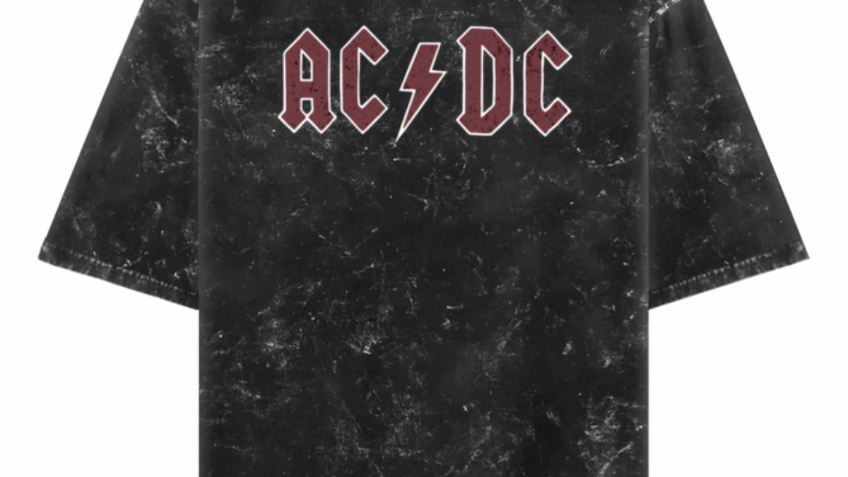 AC/DC グラフィックTシャツ ダークグレー ACDC Black & Grey Oversized Tshirt Men – Free Authority