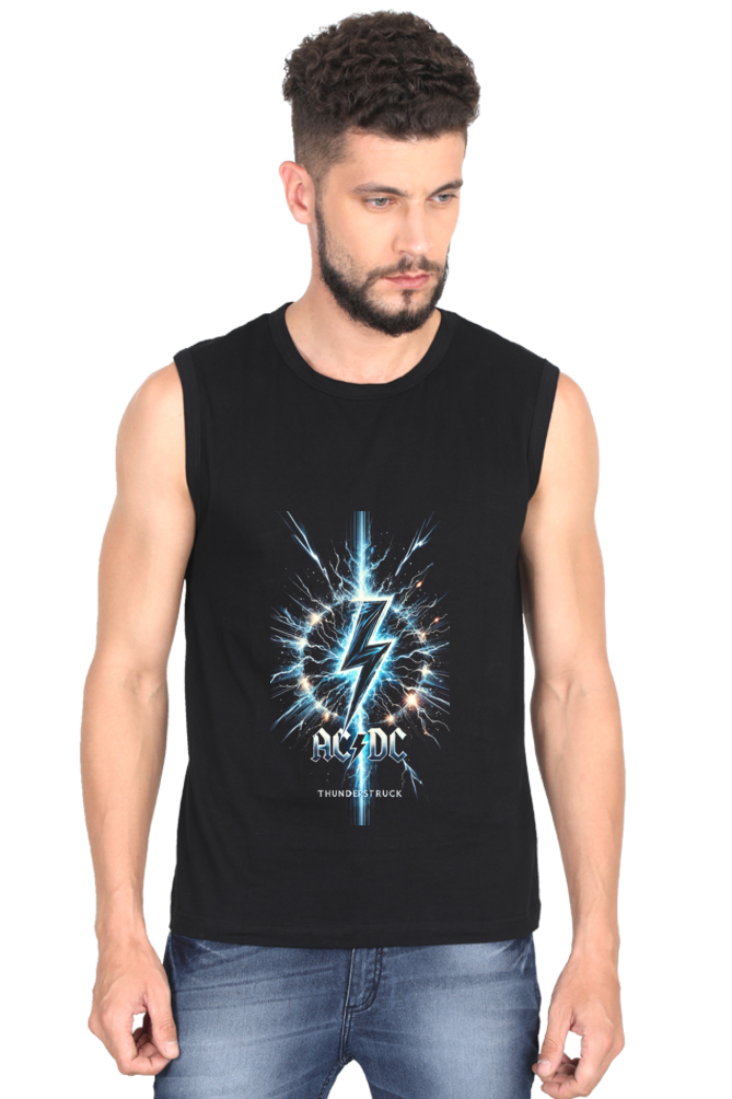 Black thunderstruck sleeveless t shirt