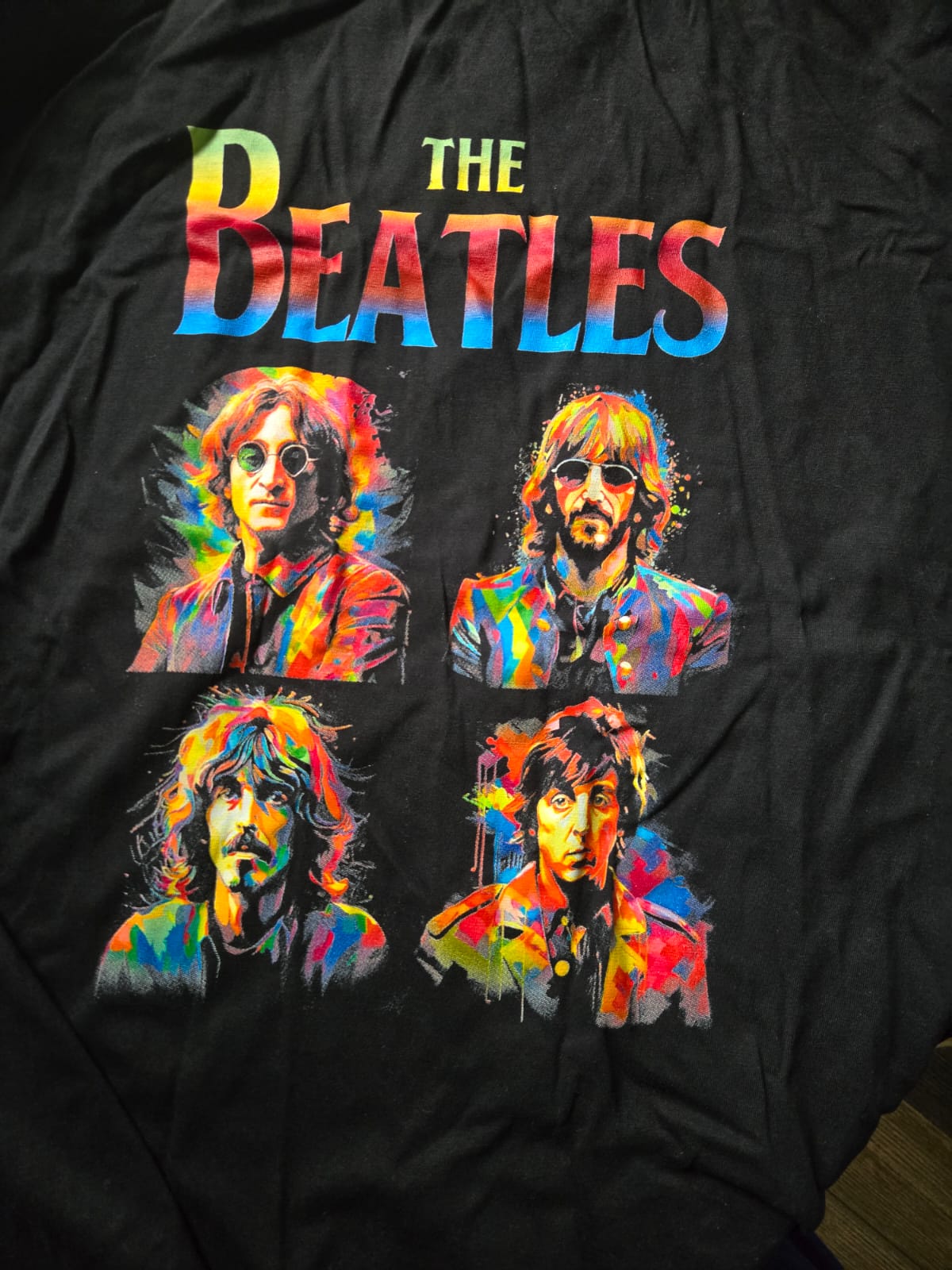 Click to view full screen the beatles t shirt colorful portraits