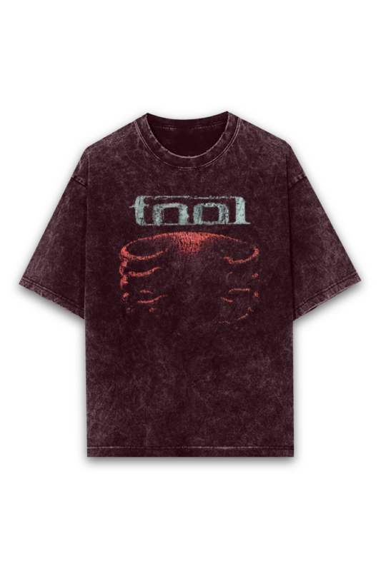 Size M Maroon Prog Metal Acid Wash Oversized T-shirt