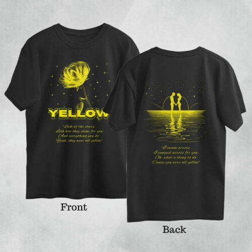 coldplay oversized t shirt (both sides) yellow romantic