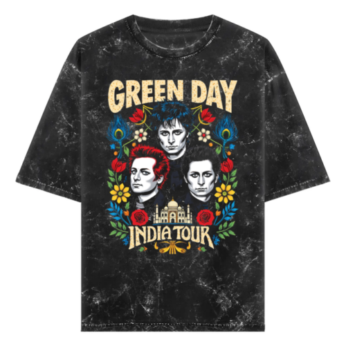 green day acid wash oversized t shirt indian art
