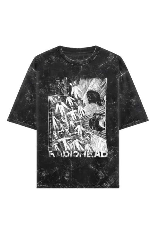 Size M Radiohead washed oversized T-shirt - Sketch art both sides