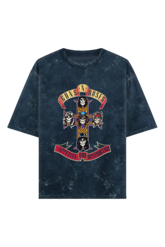 Size M Navy Blue Guns N Roses Oversized Acid Wash T-shirt | Apetite