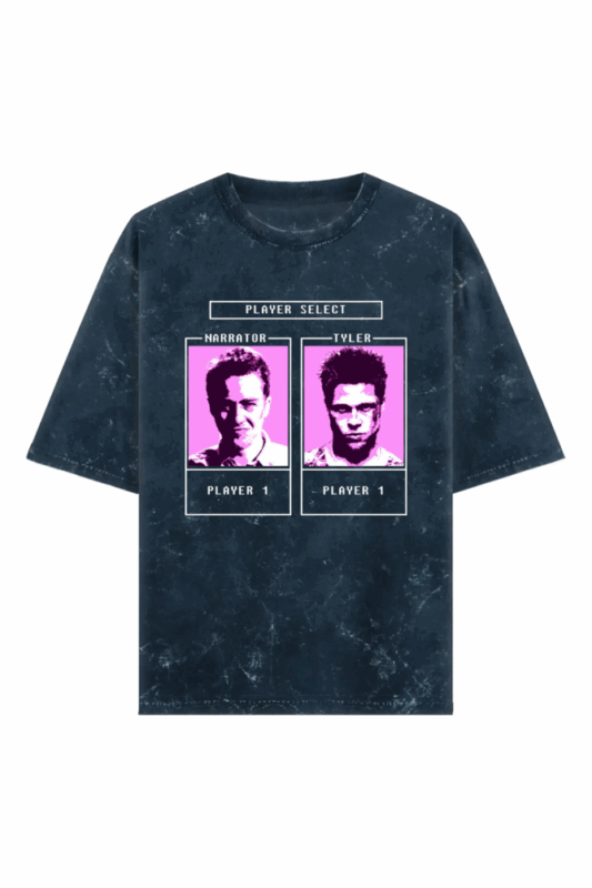 Size S Navy Blue Fight Club washed oversized t-shrit - video game