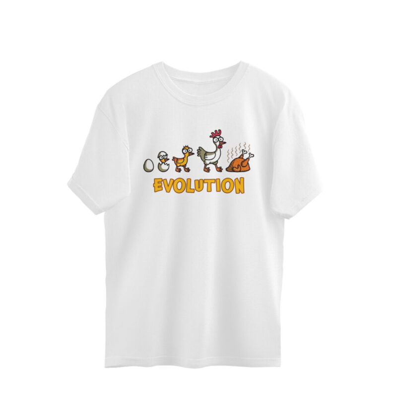 Size M White Funny Oversized T-shirt - Chicken Evolution