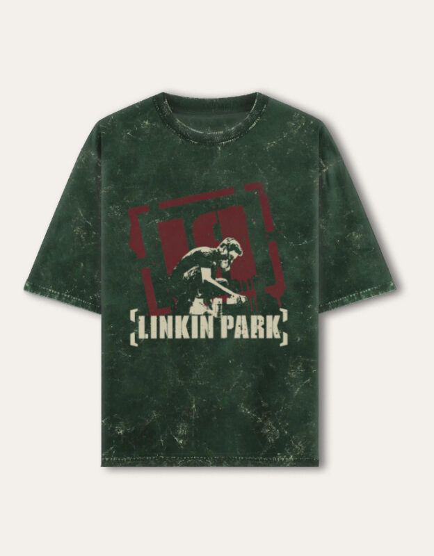 Size XXL Bottle Green Linkin Park Washed Oversized T-shirt