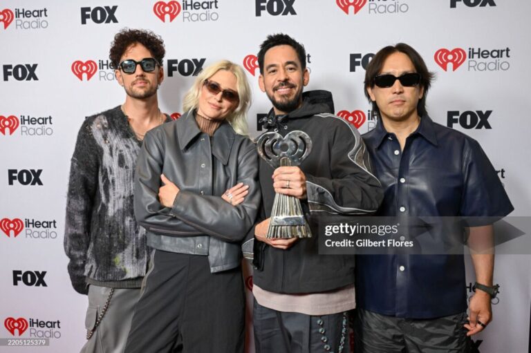 Colin Brittain, Emily Armstrong, Mike Shinoda, Joseph Hahn of Linkin Park at the 2025 iHeartRadio Music Awards held at the Dolby Theatre on March 17, 2025 in Los Angeles, California. (Photo by Gilbert Flores/Billboard via Getty Images)