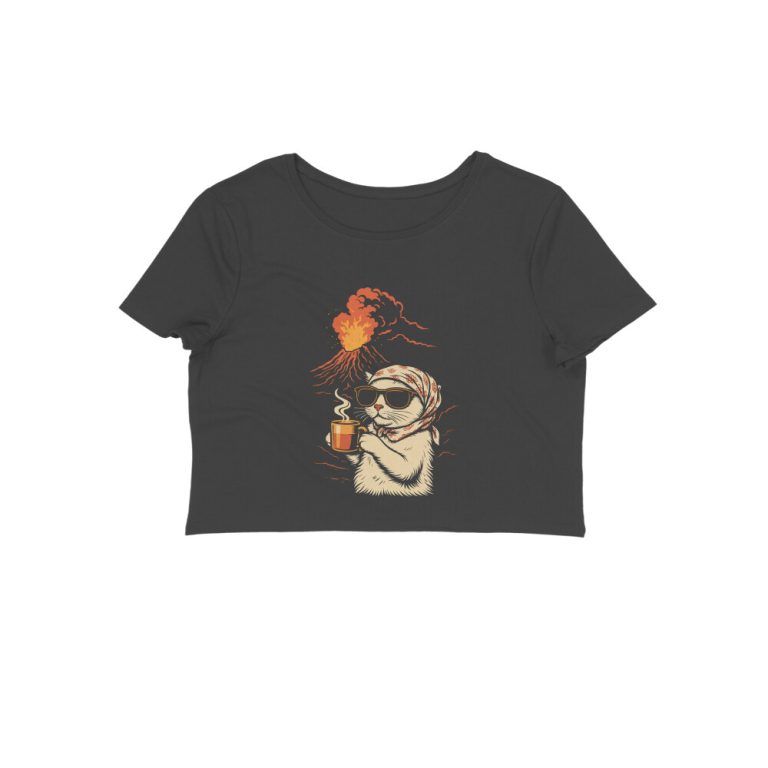 chill cat crop top coffee