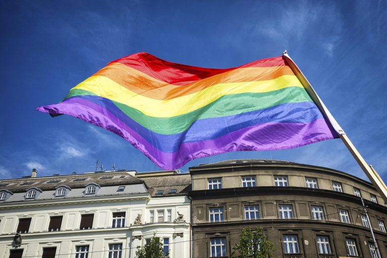 flag, pride, nature, rainbow, symbol, lesbian, banner, homosexual, bisexual, transgender, freedom, blue, proud, march, marching, human, rights, blue sky, lgbtiqa, pride month, rainbow flag, world pride
