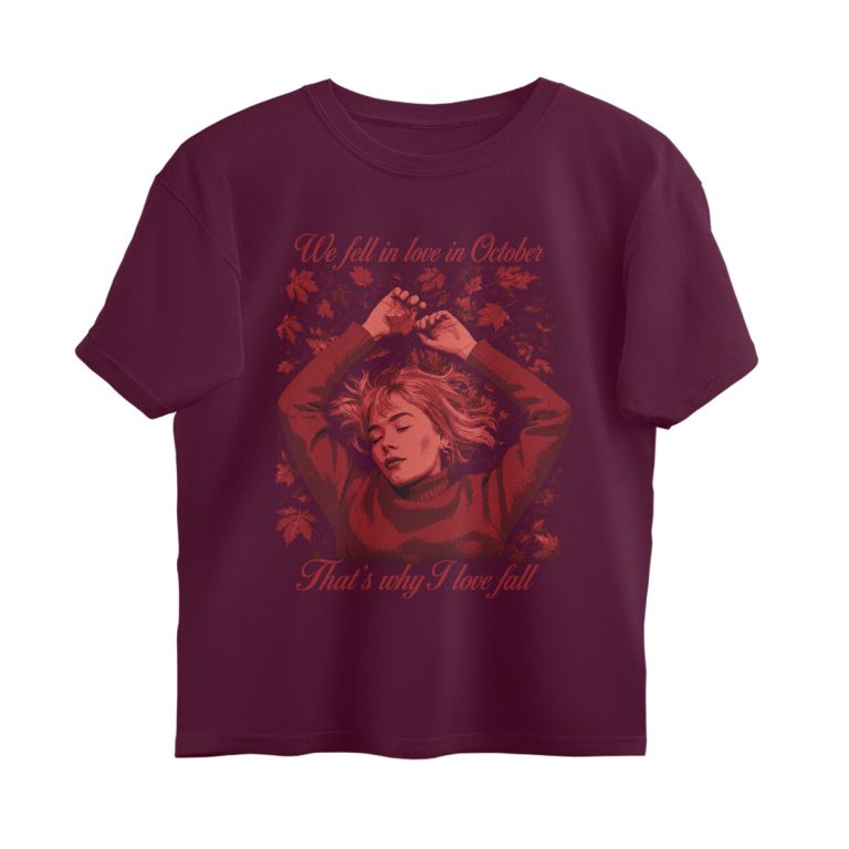 girl in red oversized t shirt october