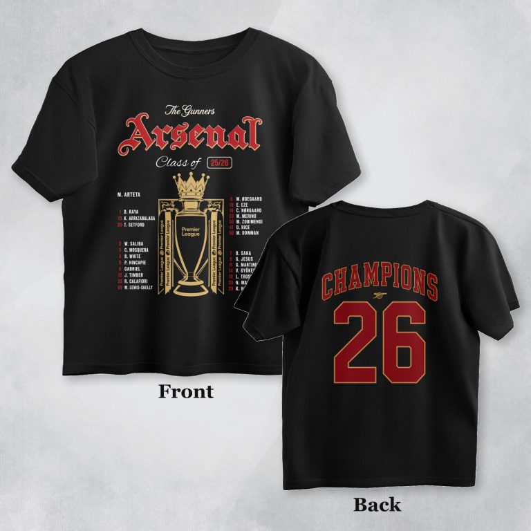 arsenal oversized t shirt full squad both sides front back