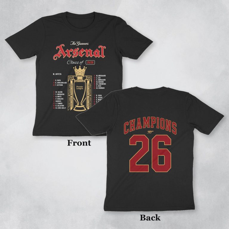 arsenal t shirt full squad champions both sides front back