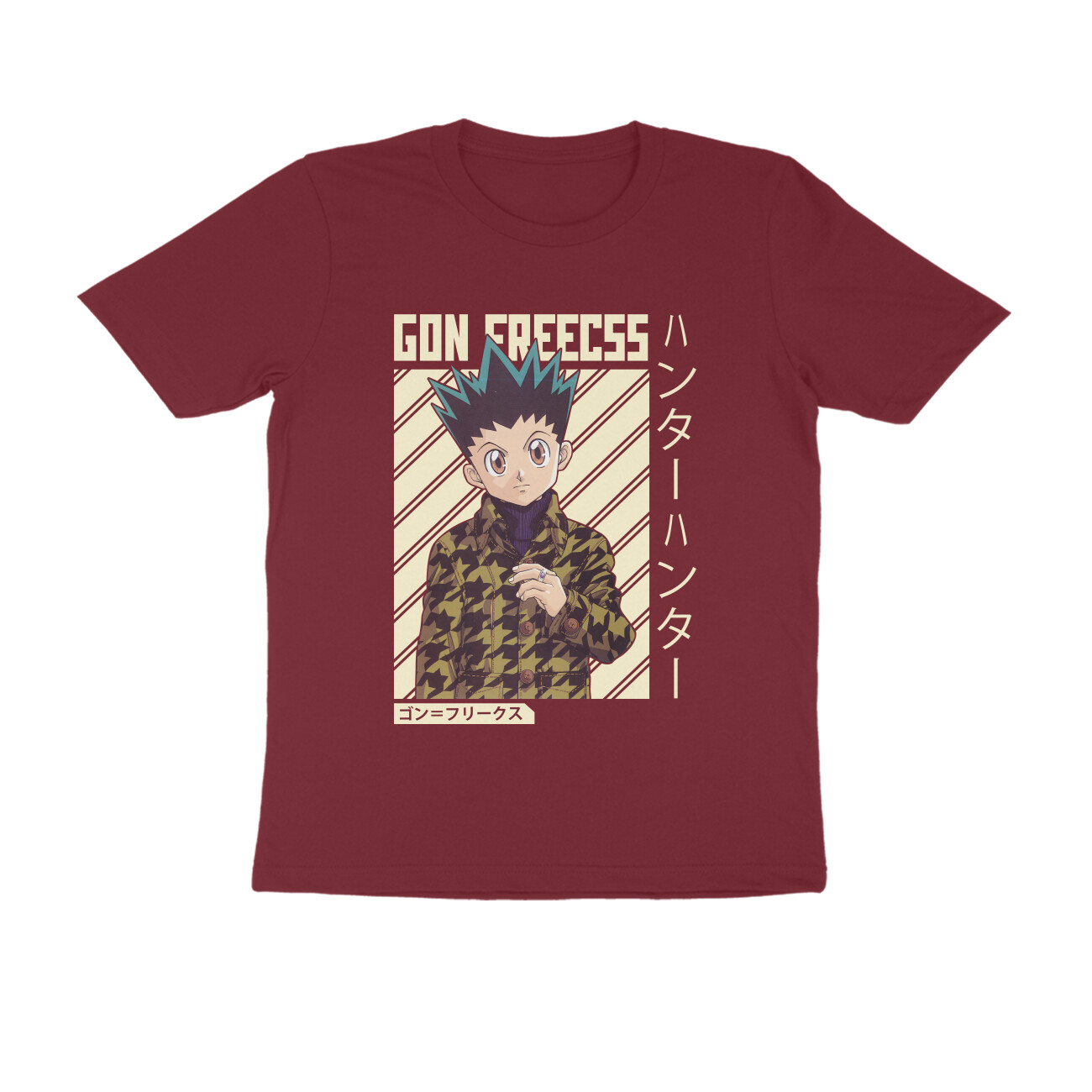 Hunter x Hunter T-shirt - Gon Houndstooth - Maroon front 6a68a10f81ad3 maroon s men round.jpg