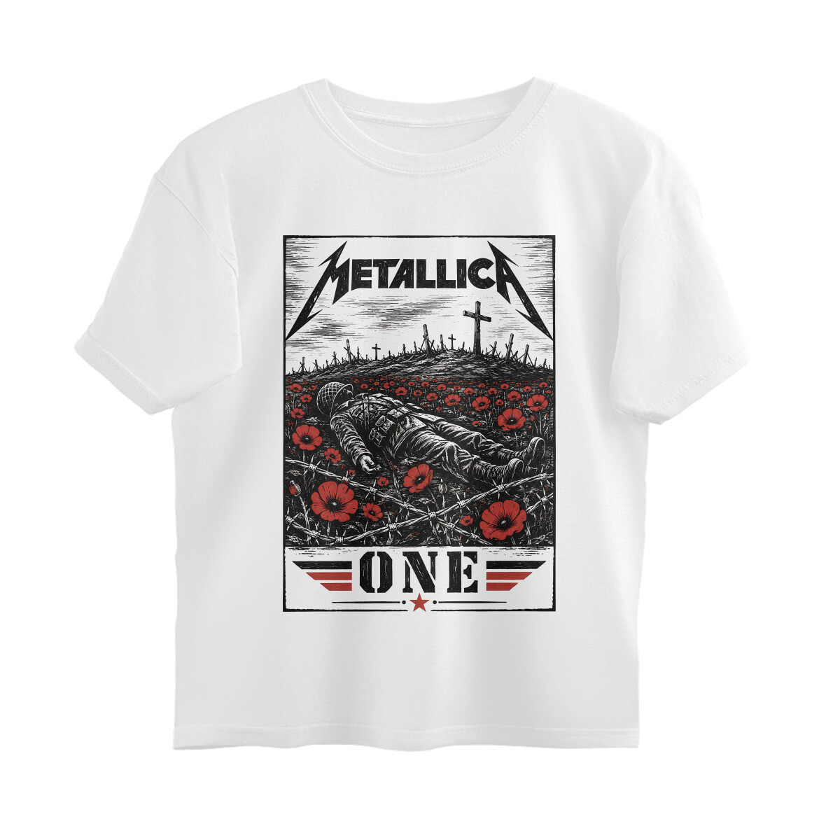 Metallica Oversized T-shirt - One - White front 6a68cc1f55318 white s oversized t shirt.jpg