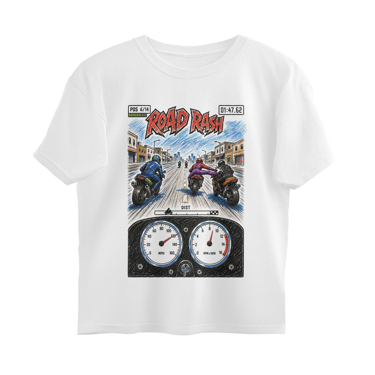 Road Rash Oversized T-shirt - Arcade Racing - White front 6a68cd4d175f4 white s oversized t shirt.jpg