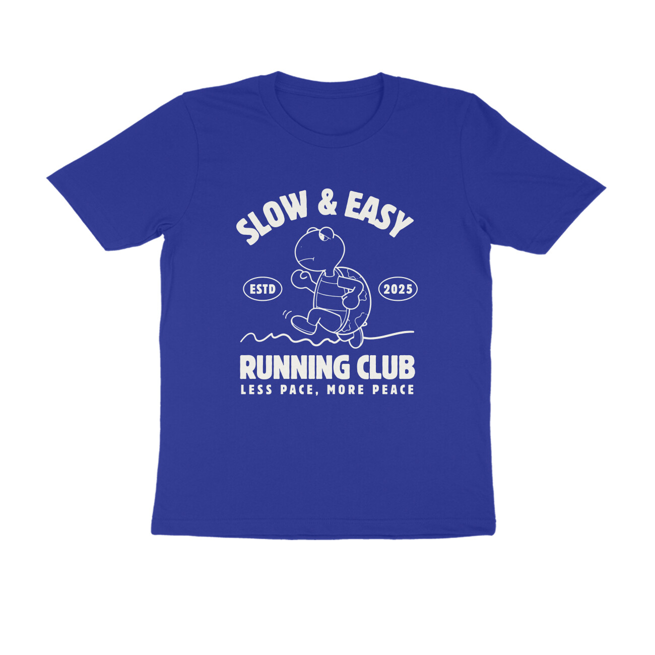 Running Club T-shirt - Slow and Easy - Royal Blue front 6a69edba6d930 royal blue s men round.jpg