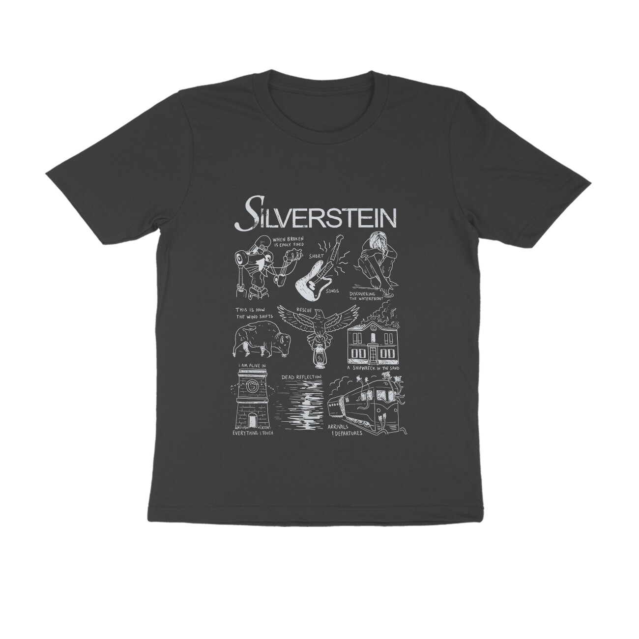 Silverstein T-shirt - Song Collage - Black front 6a6cb34673083 black s men round.jpg