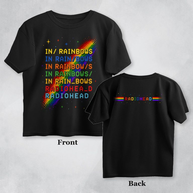 radiohead oversized t shirt in rainbows both sides front back