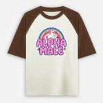 Alpha Male Two-Tone Oversized T-shirt - Rainbow Unicorn - Brown / White