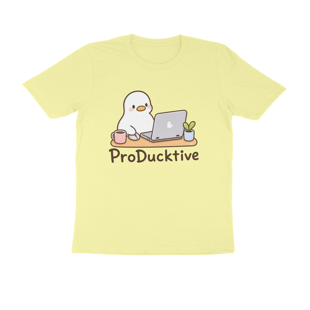 ProDucktive T-shirt - Duck at Desk - Butter Yellow front 6a7ba027f0b24 butter yellow s men round.jpg