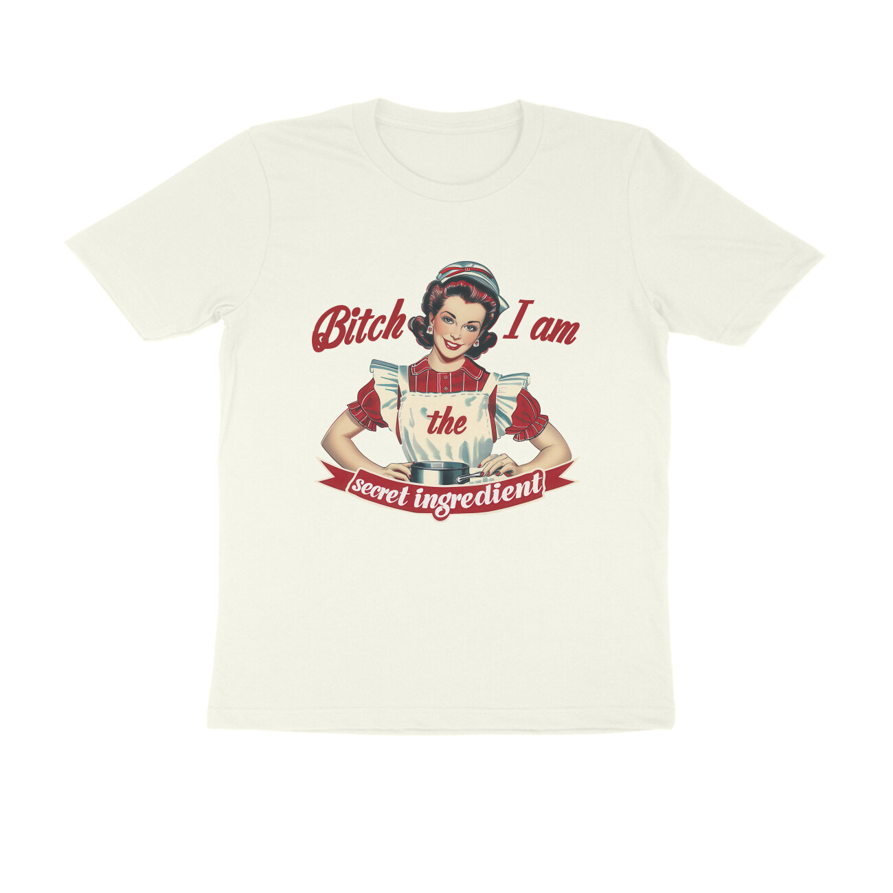 Secret Ingredient T-shirt - Pin-up Chef - Ivory front 6a7ba06d35298 ivory s men round.jpg