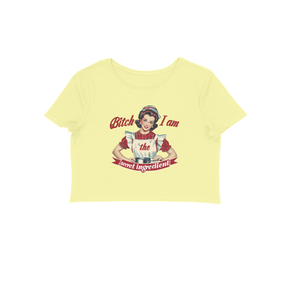 Secret Ingredient Crop Top - Pin-up Chef - Butter Yellow front 6a7c85fbcb271 butter yellow l women crop top.jpg