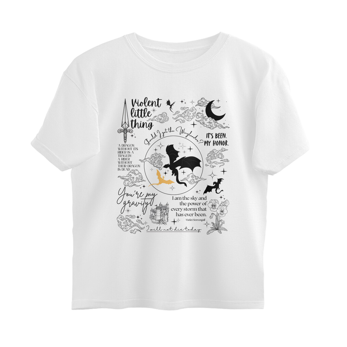 Fourth Wing Oversized T-shirt - Violent Little Thing Collage - White front 6a7c8dd1e04a0 white s oversized t shirt.jpg