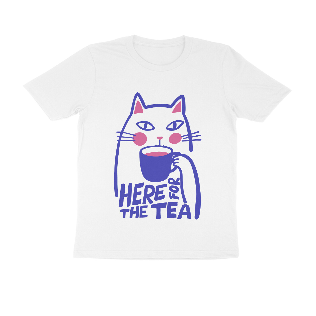 Cat T-shirt - Here for the Tea - White front 6a84657dcea63 white s men round.jpg
