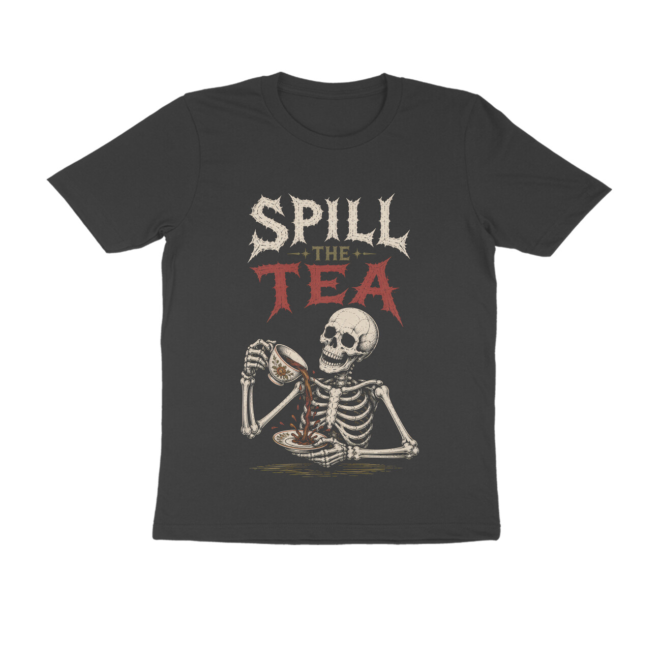 Skeleton T-shirt - Spill the Tea - Black front 6a846788afc6e black s men round.jpg