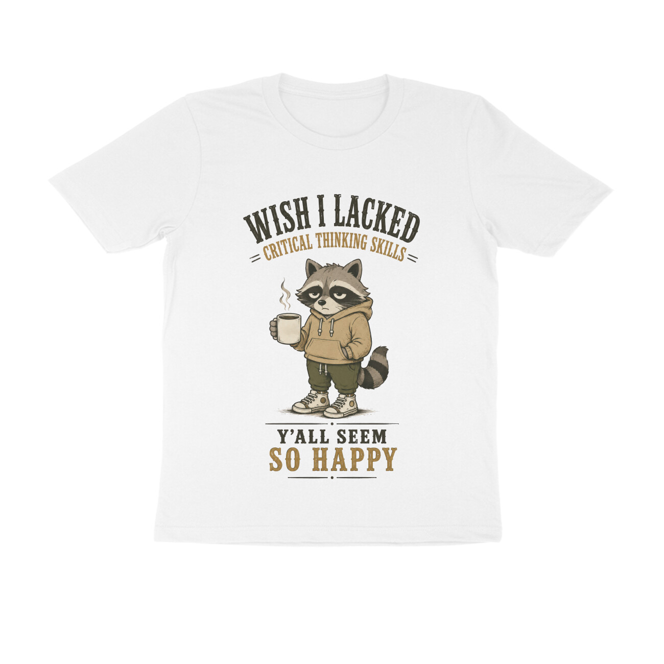 Critical Thinking T-shirt - Raccoon Coffee - White front 6a896c46bac6c white s men round.jpg