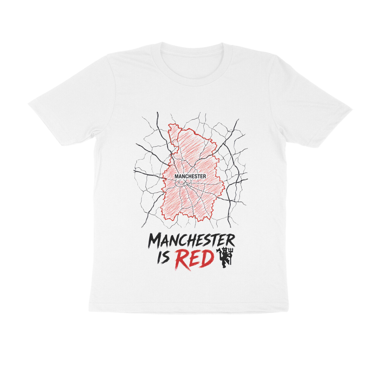 Manchester United T-shirt - Manchester is Red - White front 6a89a118914f0 white s men round.jpg