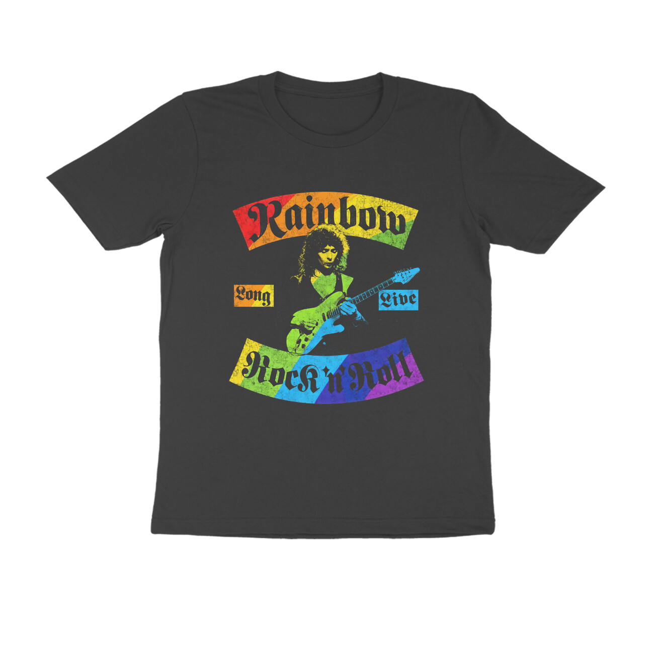 Rainbow T-shirt - Long Live Rock and Roll - Black front 6aac631fdee9f black s men round.jpg