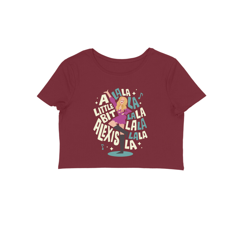 Schitt's Creek Crop Top - Little bit Alexis - Maroon front 6ab142654975c maroon l women crop top.jpg