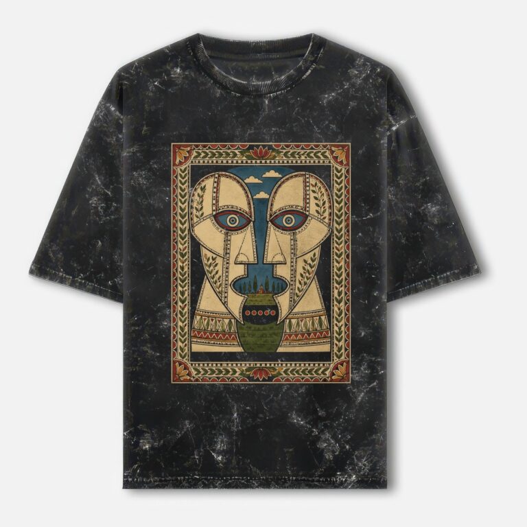 Pink Floyd Washed Oversized T-shirt - Division Bell Indian Art - Black