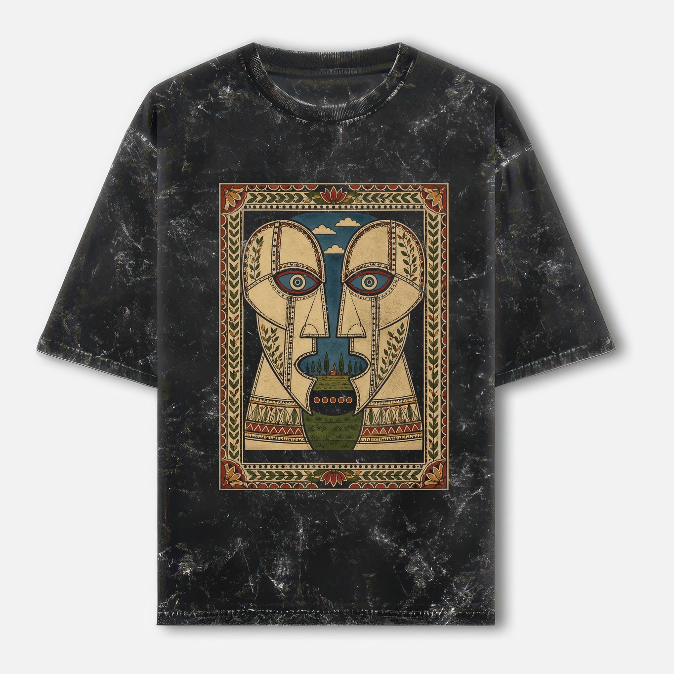 Pink Floyd Washed Oversized T-shirt - Division Bell Indian Art - Black Pink Floyd Washed Oversized T-shirt - Division Bell Indian Art - Black