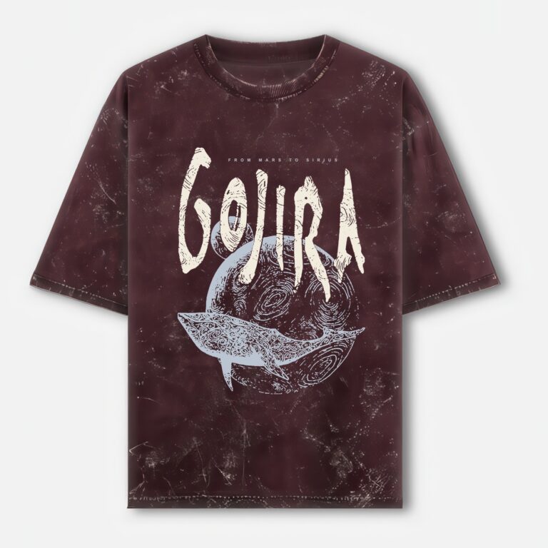 Gojira Washed Oversized T-shirt - From Mars to Sirius Whale - Maroon