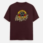 Guns N Roses T-shirt - Skulls and Roses Front - Maroon