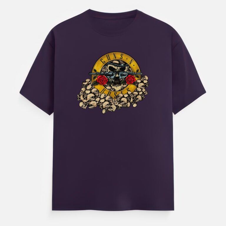Guns N Roses T-shirt - Skulls and Roses Front - Purple